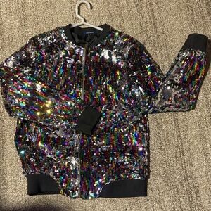 CRESAY Multicolor Sequin Bomber Jacket